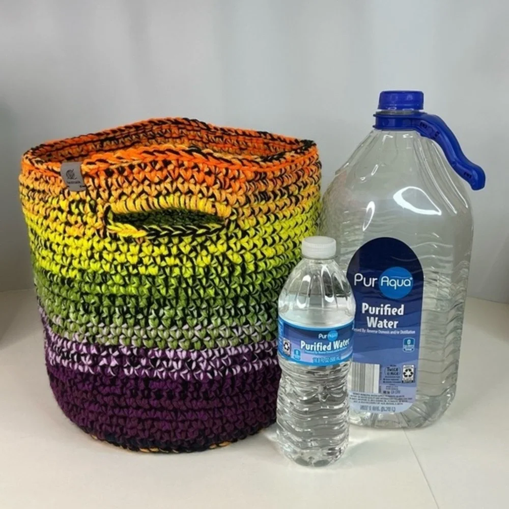 Handcrafted Multicolor Crochet Scrap Woven Tote Bag Basket Storage Handmade Knit